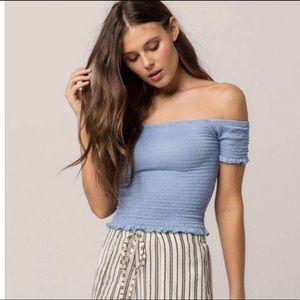 SMOCKED OFF THE SHOULDER TOP